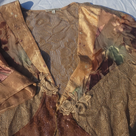 Vintage Floral Lace & Silk Cottagecore Spencer Alexis Cardigan Jacket XL - Picture 4 of 17